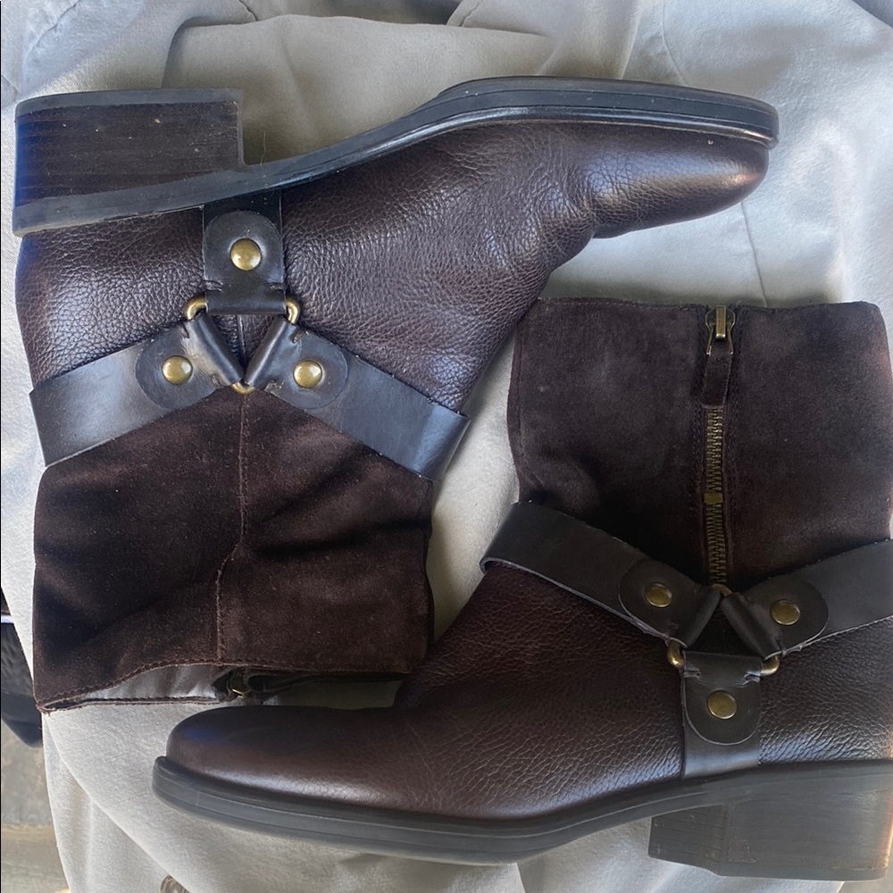 Brown Leather Ankle Boots with Buckle Detail